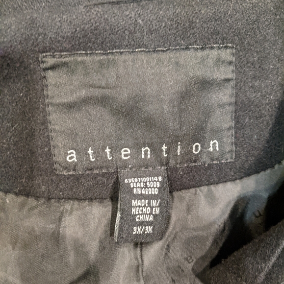 Attention Plus Size Black Pea Coat Jacket - Picture 4 of 4